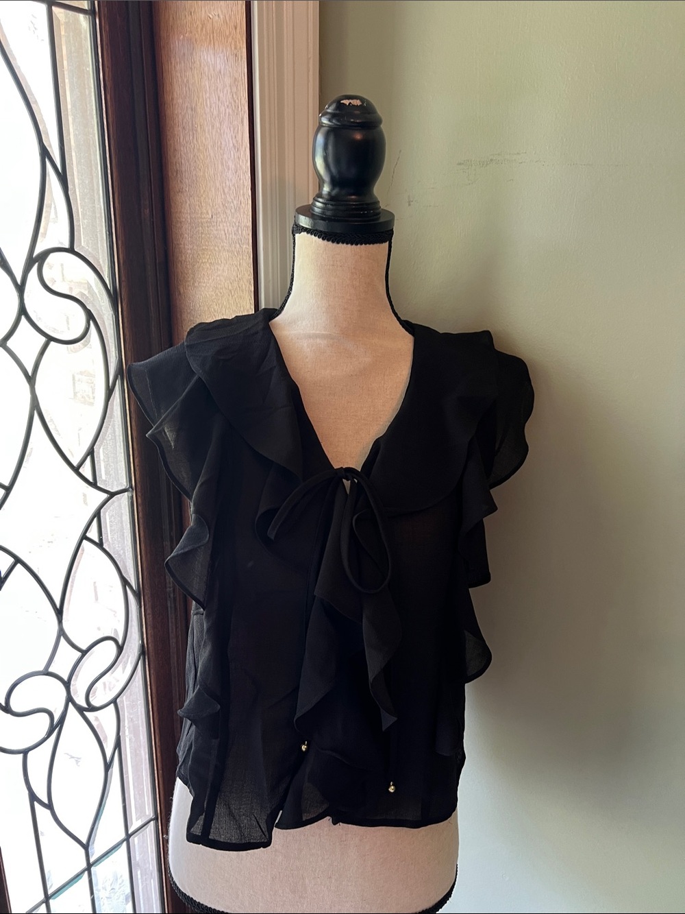 Muse Black Ruffle Tie-Front Blouse